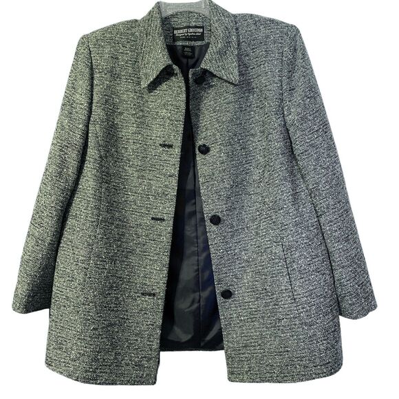 Vintage 70s Herbert Grossman Tweed Jacket Blazer Blue Gray City Chic Retro Sz 12 - Picture 2 of 13